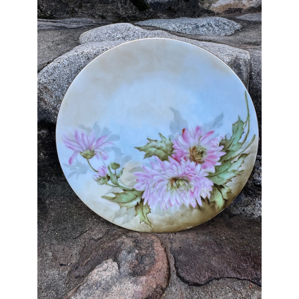 Thomas Sevres Bavaria Hand Painted Floral Cabinet Plate Pink Chrysanthemum 8.25"